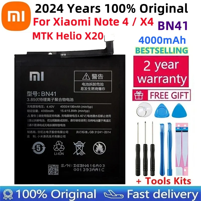 

Original Xiaomi Redmi Note 4 Battery BN41 4100mAh For Hongmi Note 4 / Redmi Note 4X MTK Helio X20 High Quality BN41 Battery