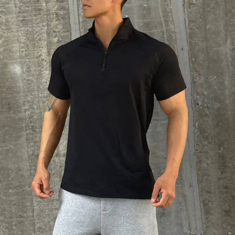 

Men Half Zip Quick Dry Short Sleeve T-Shirt Breathable Sports Running Gym Fitness Training Top Summer Daily Casual Athletic Wear