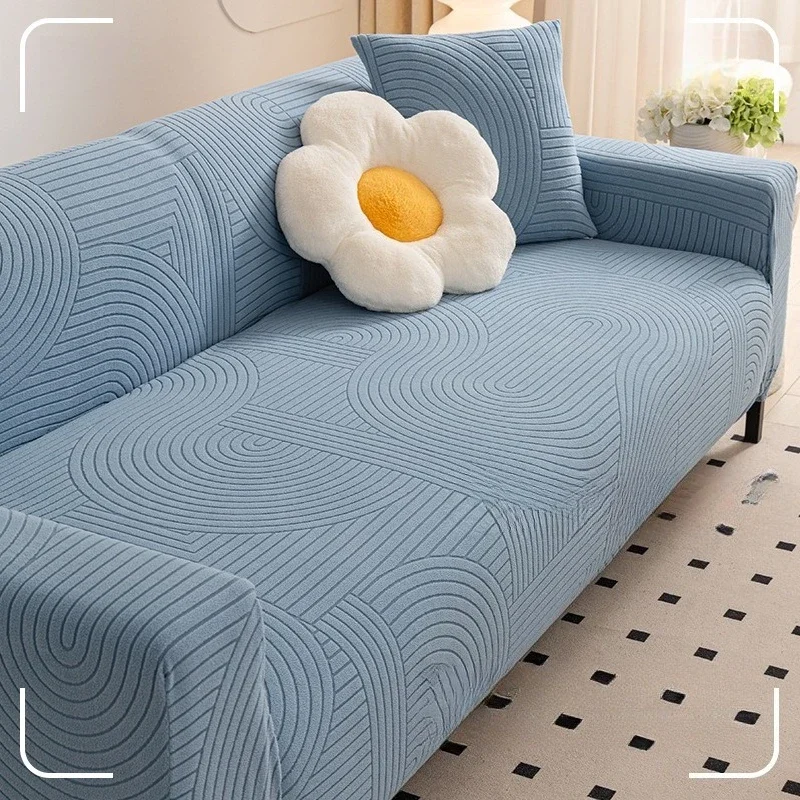 Thickened Wave Patterned Fitted Sofa Cover One-piece All Inclusive Couch Towel Anti-static and Skin Friendly Settee Dust Shield