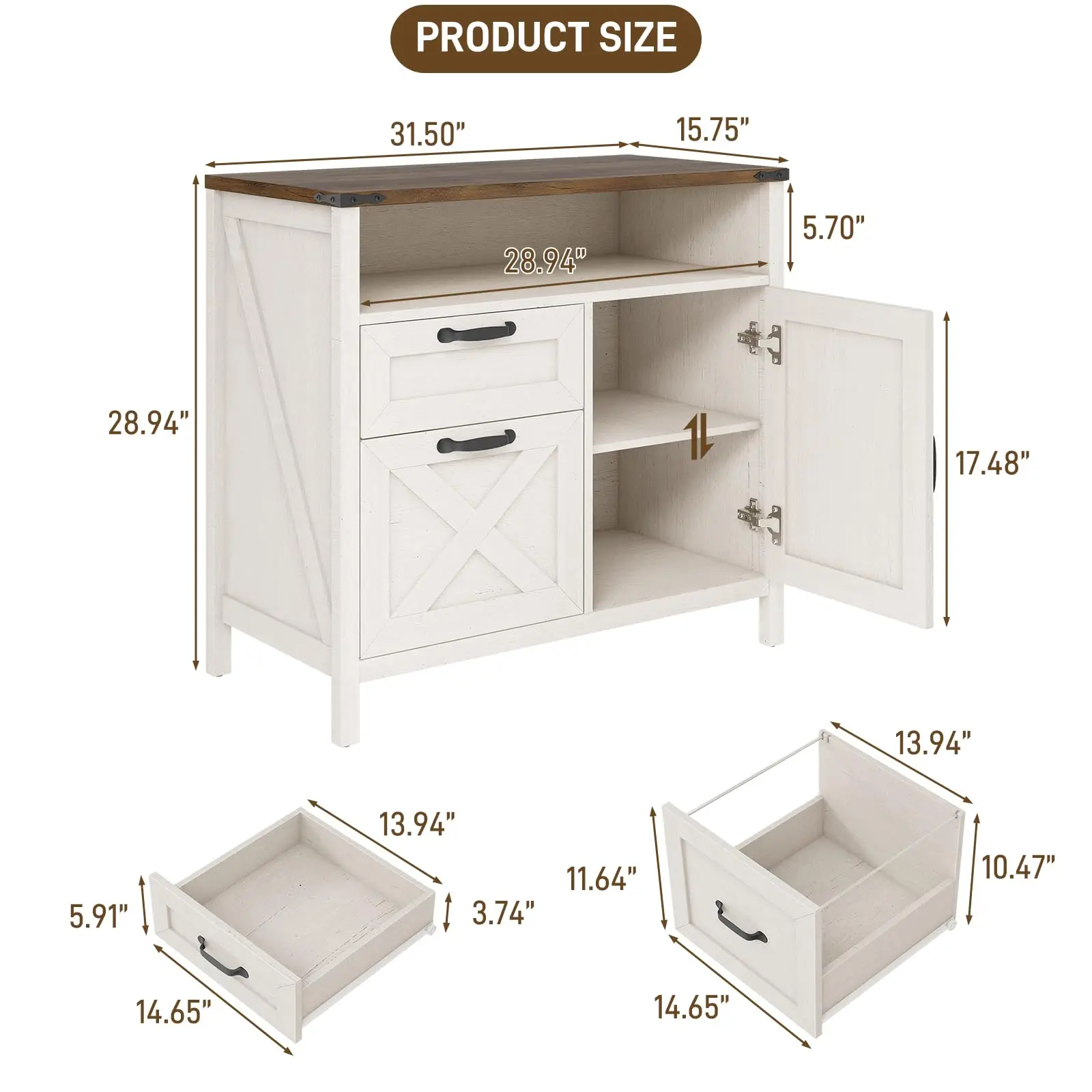 Vabches zijarchiefkast met 2 lades en staandeur Archiefkast voor A4/Letter-formaat houten archiefkast voor thuiskantoor