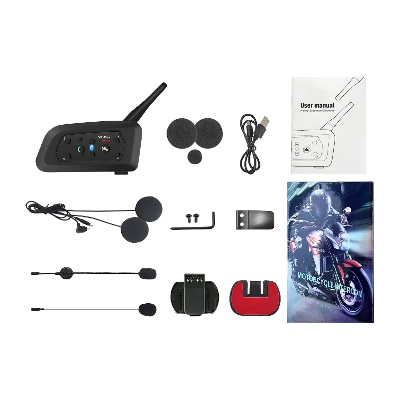 

Мотоциклетная Bluetooth-гарнитура V6 Plus с интеркомом, радиусом действия 1500 м, водонепроницаемая, для 6 райдеров, с шумоподавлением, новинка