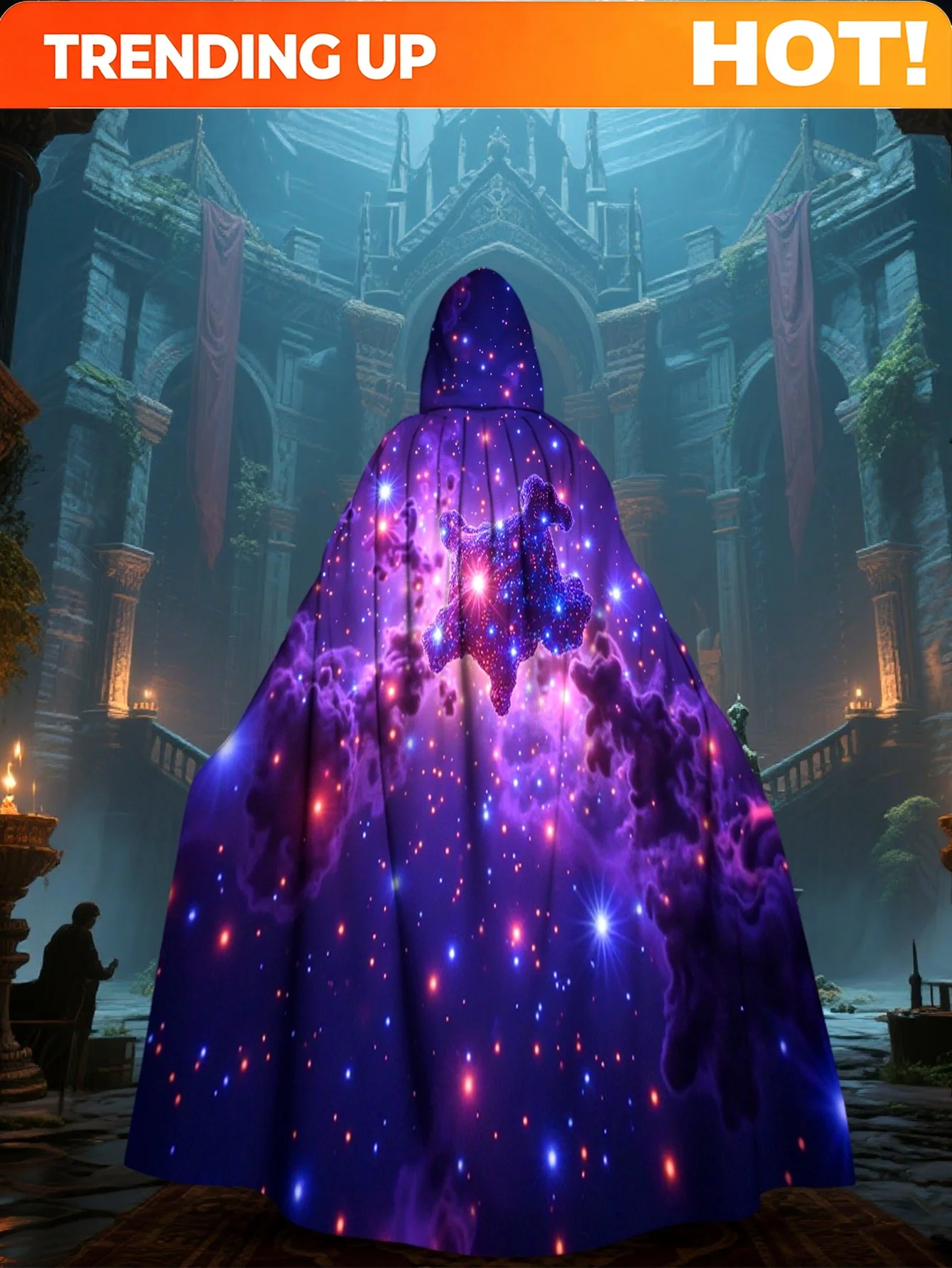Customization 1pc Lianyaoshi Product 2D Flat Printing Edgy Hooded Cape, Purple Nebula Galaxy Stars, 100% Polyester, Halloween
