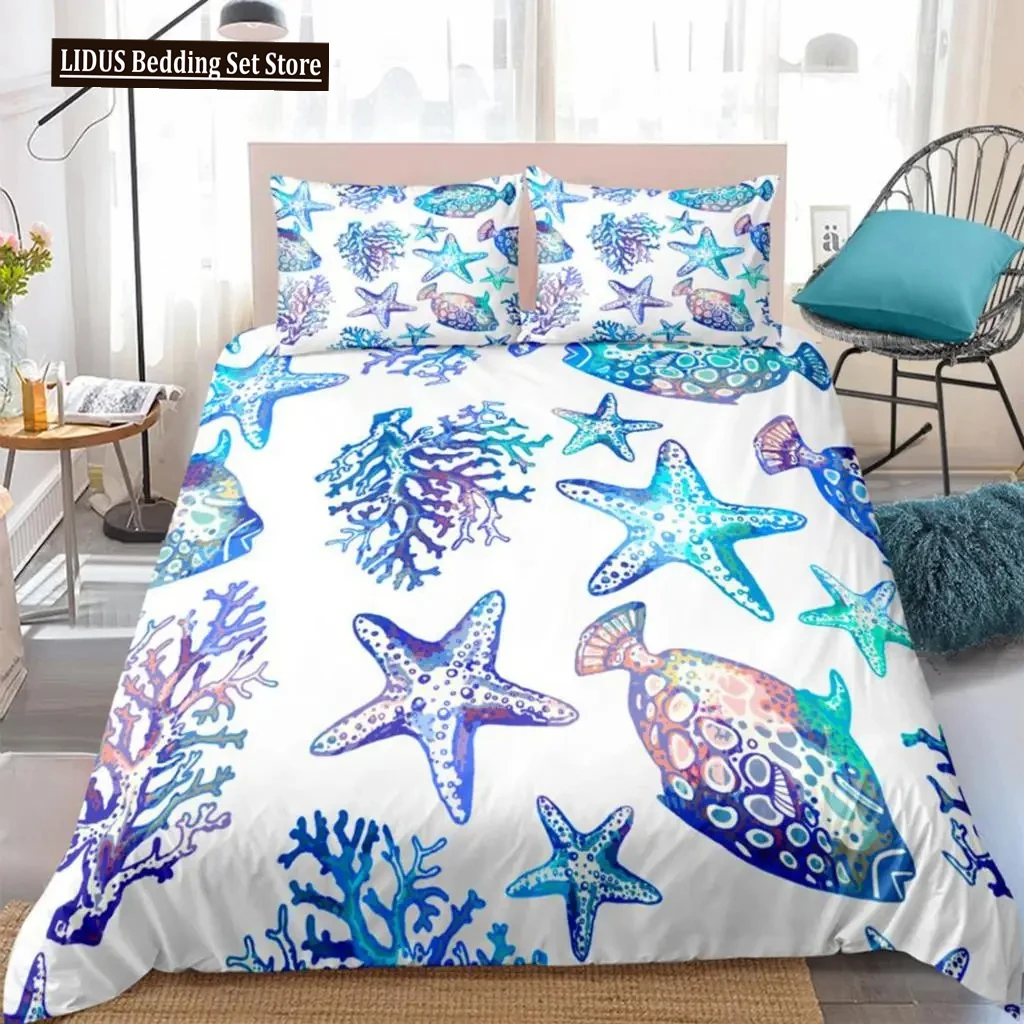 

Coral Starfish Bedding Set Duvet Cover Set 3-Piece Bedspreads Ocean Animals Boys Bed Cover Set Home Textile