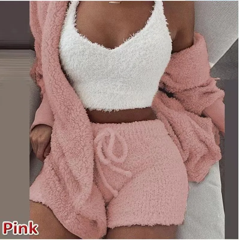 Casual 3-piece Pajama Long Sleeved Shorts Sports Set Sportswear Trainning Exercise Sets