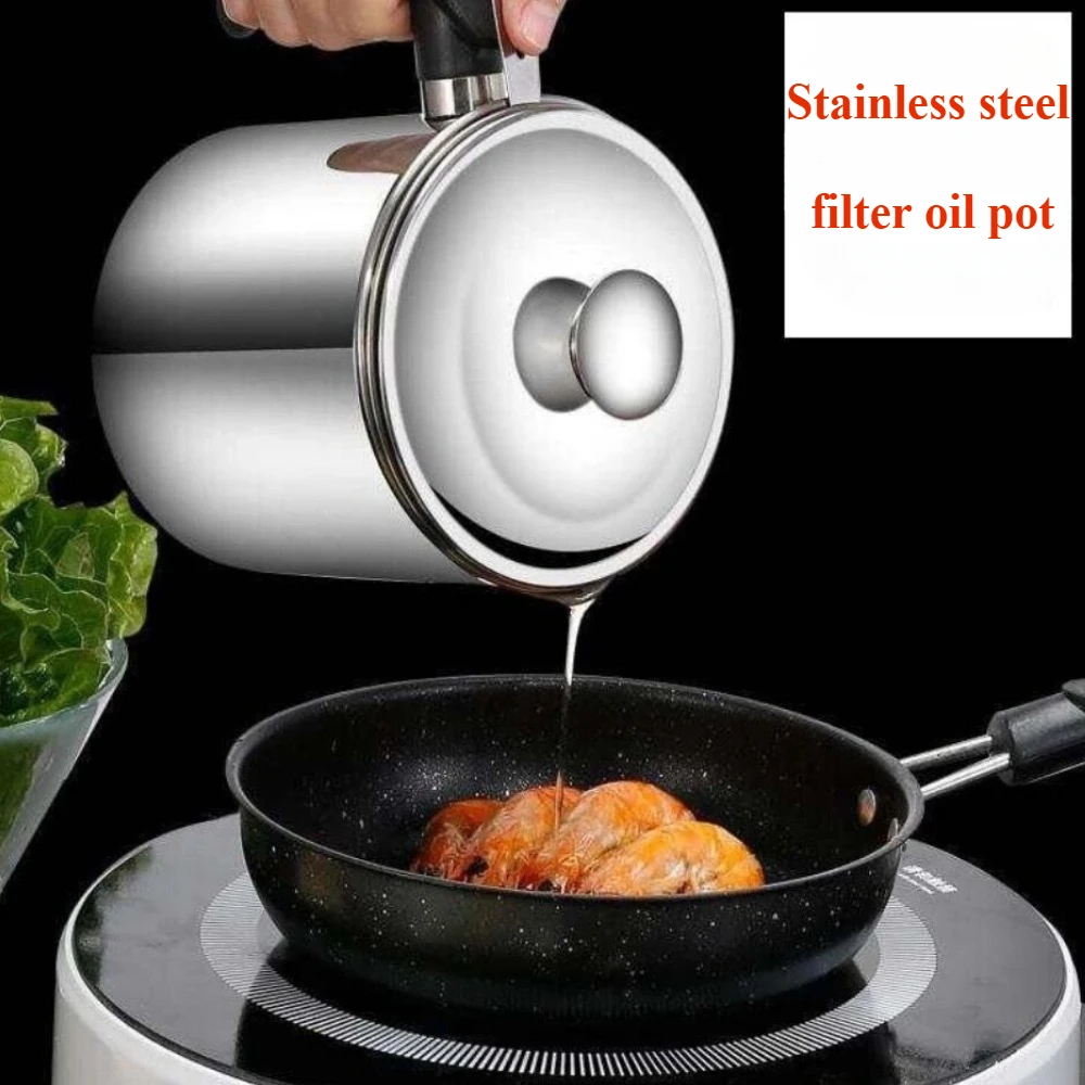 304 Stainless Oil Filter Pot Lard Strainer Tank Container Jug Large Capacity Storage Can Kitchen Cooking Tools Oil Strainer Pot