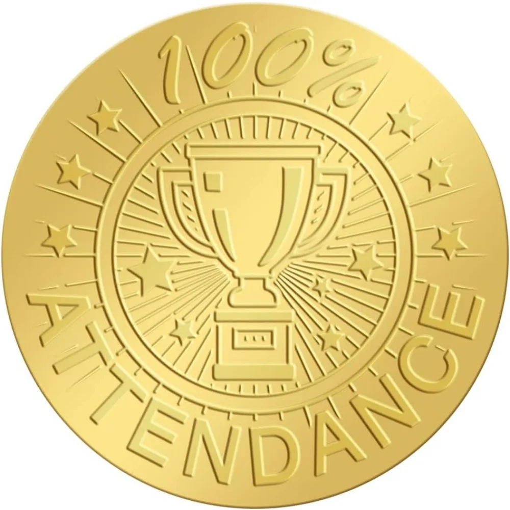 100% Attendance Gold Embossed Seals Stickers Certificate Award Envelope 2