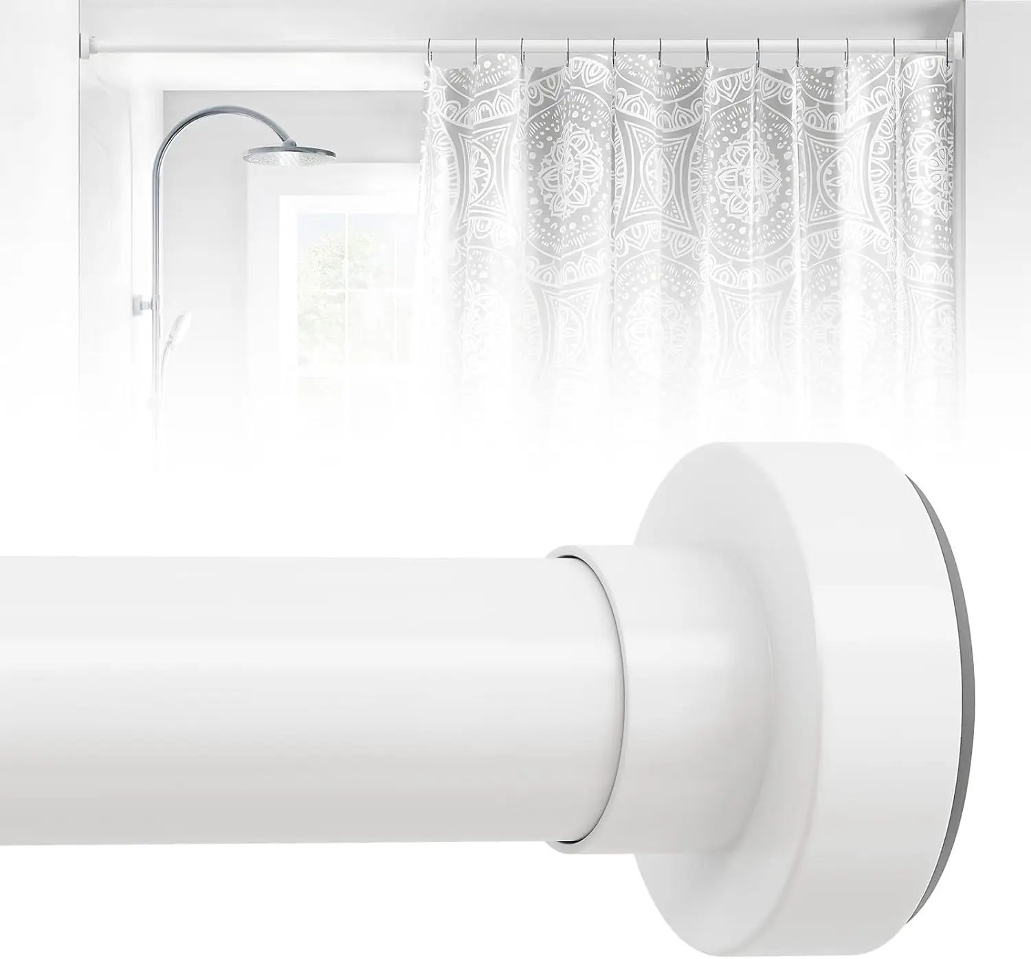 

Adjustable Tension Shower Curtain Rod 34-43 Inch, Heavy Duty No Drill Easy Install, White