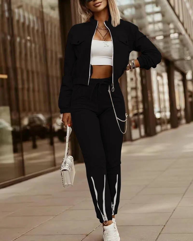 2023 Sportsuits for Women Two Piece Suits Solid Sweatshirts Long Pants Fashion Sets Autumn Winter Casual Zipper Tracksuits S-2XL