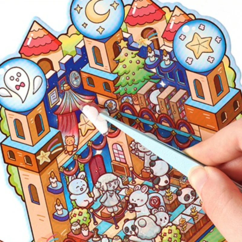 Cute Cartoon Animal Rainbow Castle Landscape Sticker - Children's DIY Miniature Scene Craft Painting Desktop Decompress Games