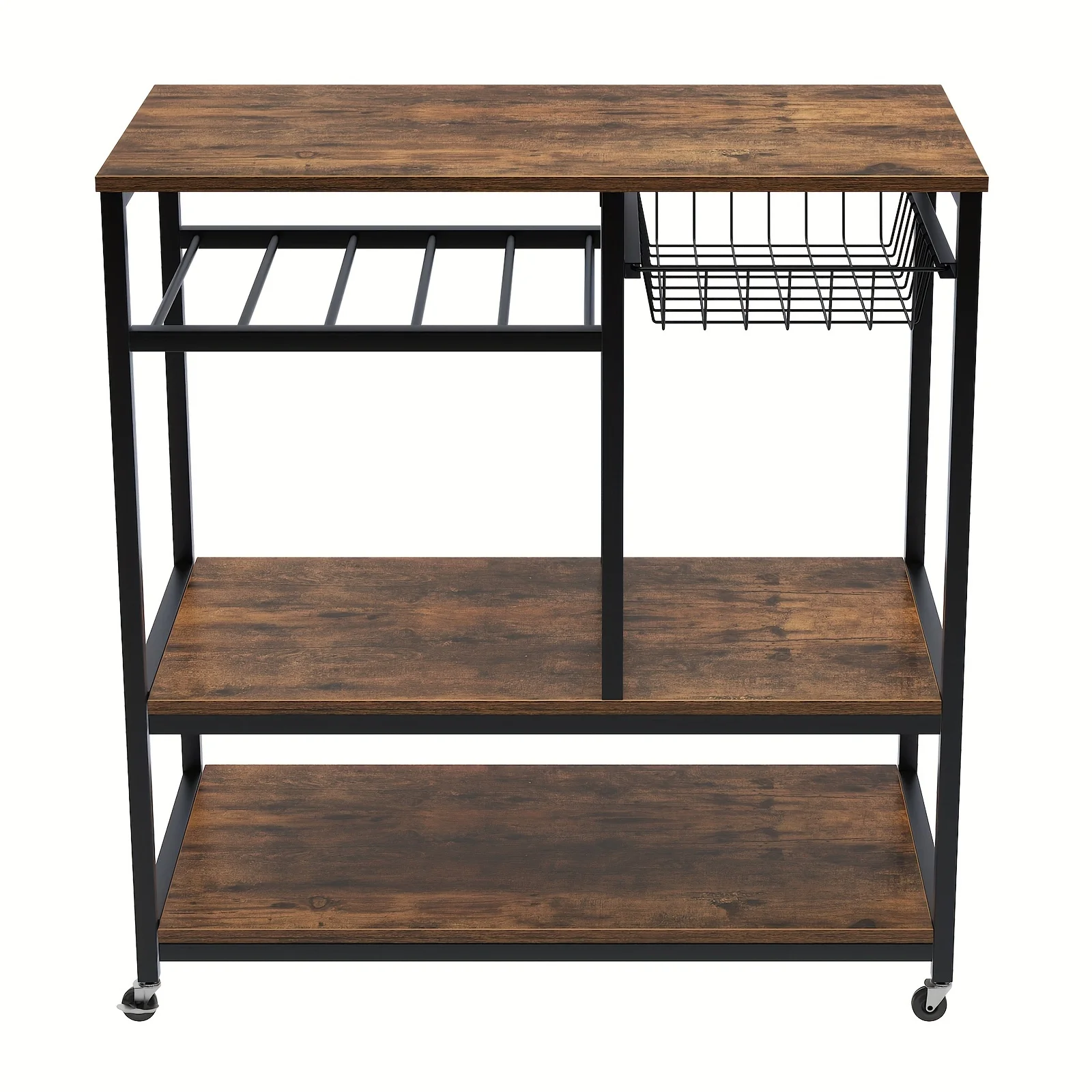 1pc Large Capacity Wooden Multi-Layer Rolling Storage Cabinet-Kitchen Island Cart Unit with Adjustable Shelves,Drawer, and Hooks