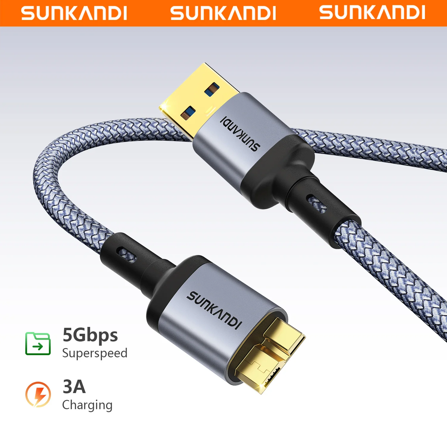 SUNKANDI Micro USB 3.0 Cable USB 3.0 Type A to Micro B Cord for Samsung Galaxy S5 Note 3 Camera Hard Drive and More