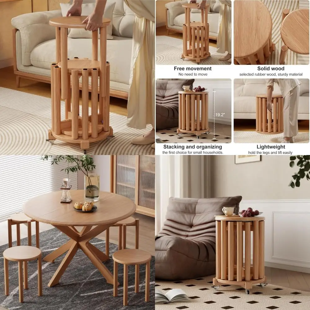 

Set of 4 Stackable Wooden Stools, 18 Inch High, Side Tables, Nesting Tables, Sturdy and Durable, Ready to Use