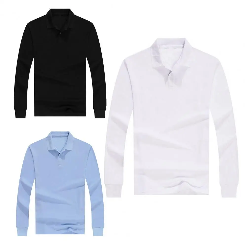 Men Business Lapel Shirt Solid Color Long Sleeve Male Top Sweat Absorbing Anti-wrinkle Male Pullover Shirt Top