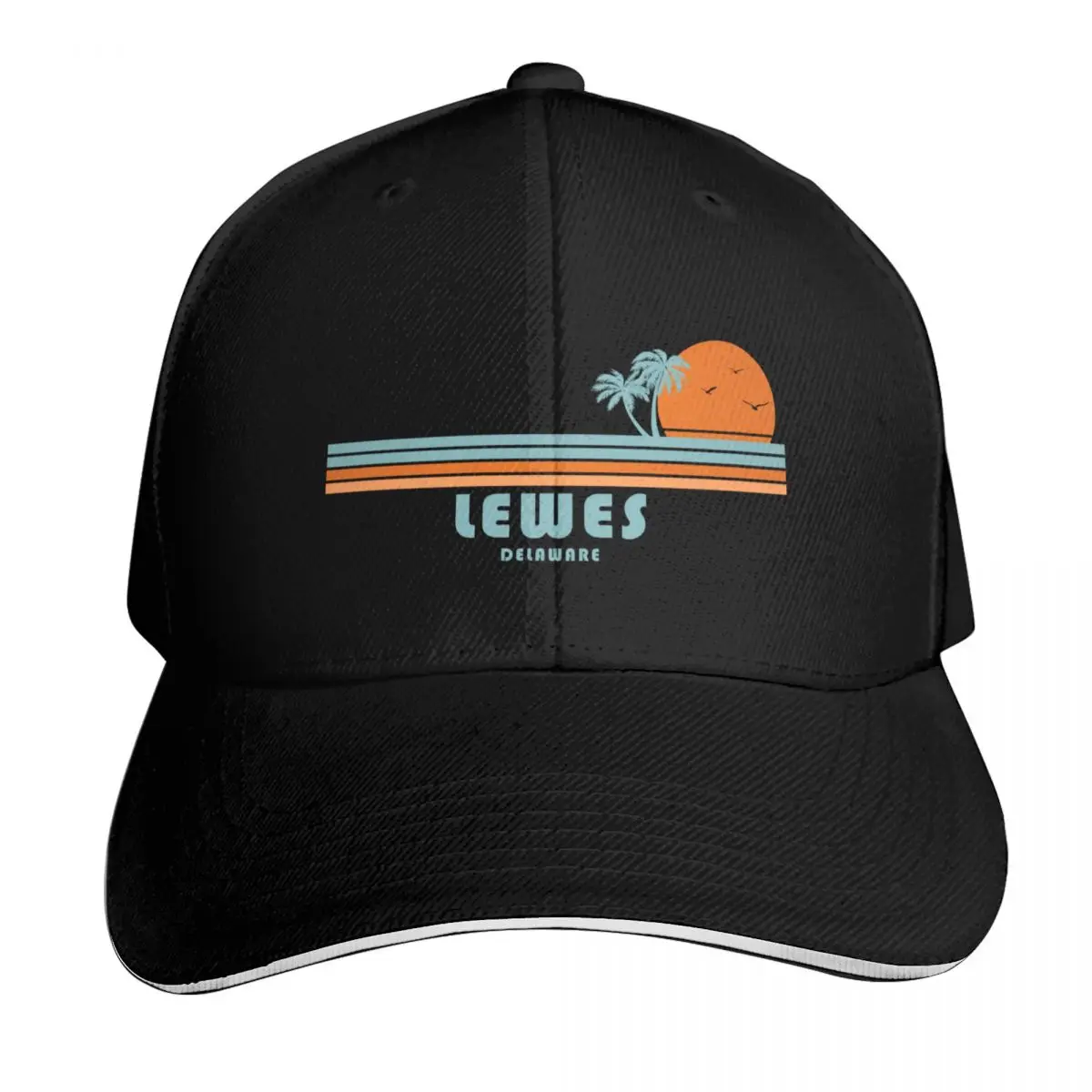 Lewes Delaware Sun Palm Trees Baseball Cap Summer Beach Travel Streetwear Hip Hop Trendy Vintage Retro Embroidered