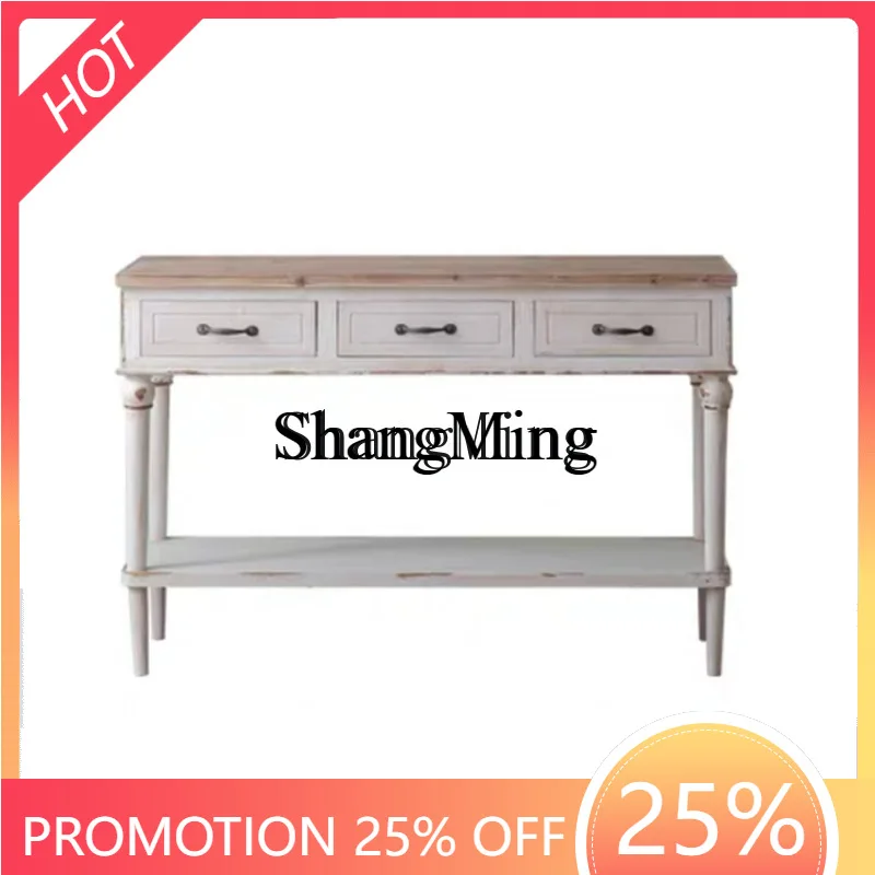 

FG corridor ultra-thin aisle cabinet B & B small apartment retro dresser solid wood old foyer entrance