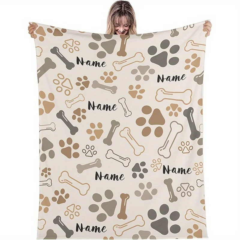 

personalized text custom paw and bone print blankets, gift blankets, multi-purpose outdoor，beach，camping，car，living room，sofas