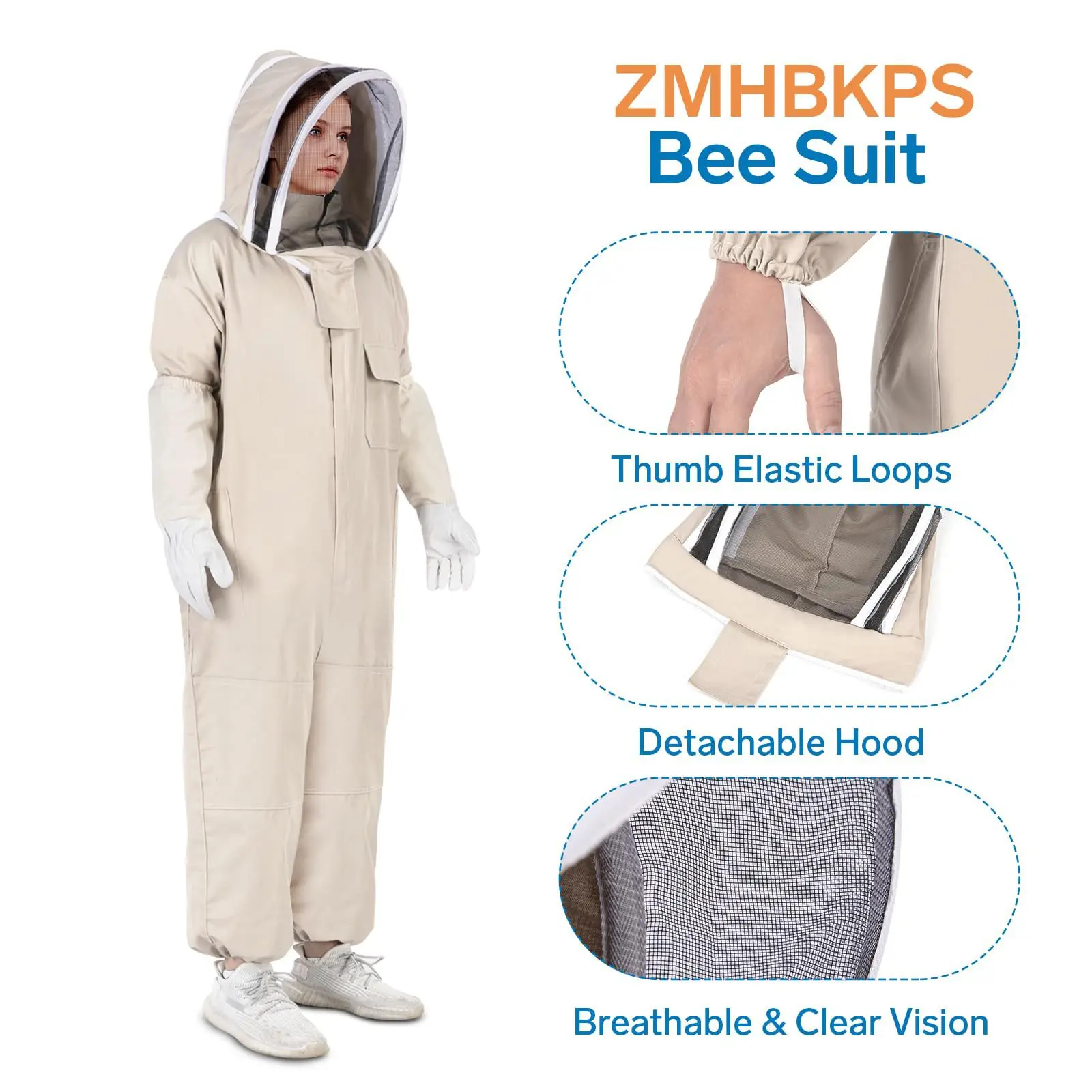 One Piece Bee Suit Protective Clothing with Hat Veil and Gloves Anti Sting Beekeeper Coverall