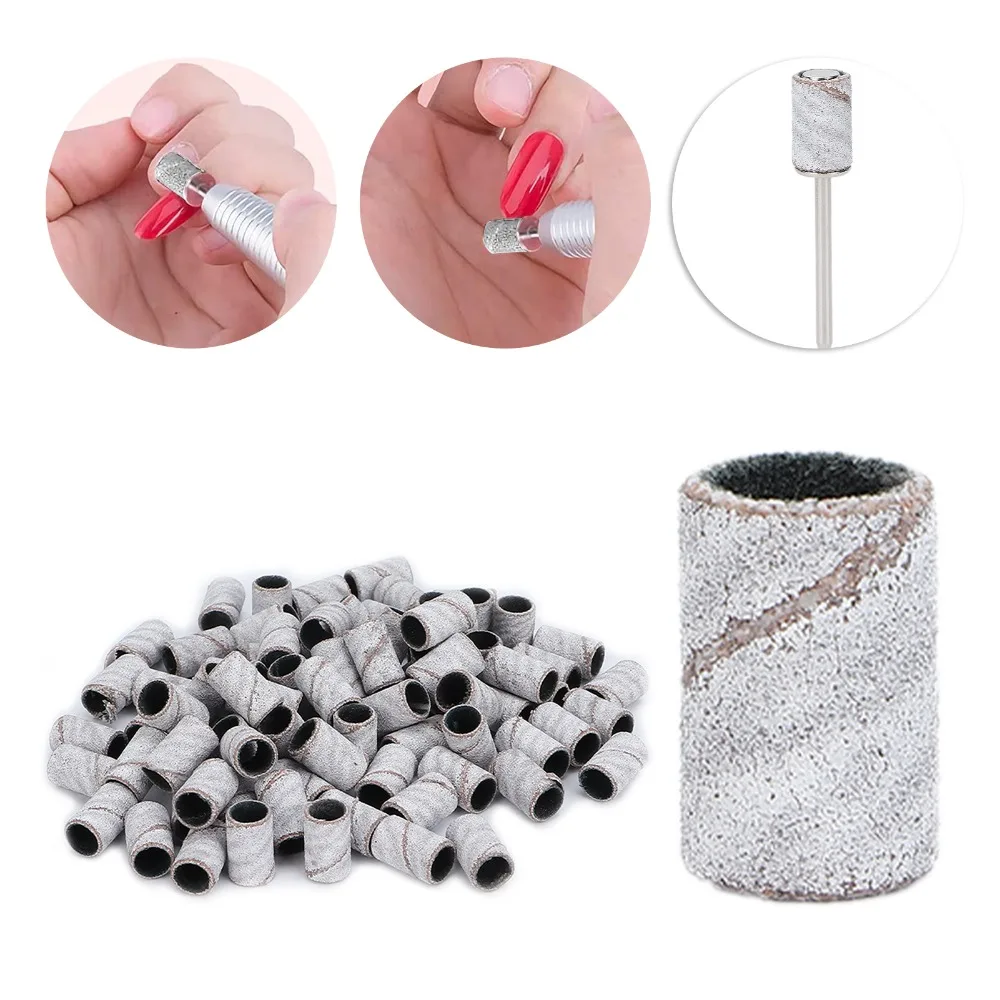 100pcs Professional White Nail Art Sanding Bands Cylindrical Nail Sanding Bands Nail Drill Sanding Bands Professional Nail Salon