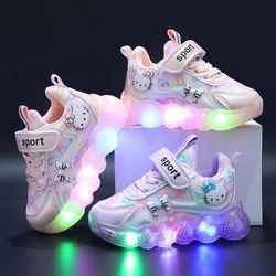 Cute Hello Kitty scarpe Casual per bambina bambini Led Light Sneakers scarpe per bambini scarpe da passeggio per bambini scarpe antiscivolo per bambini