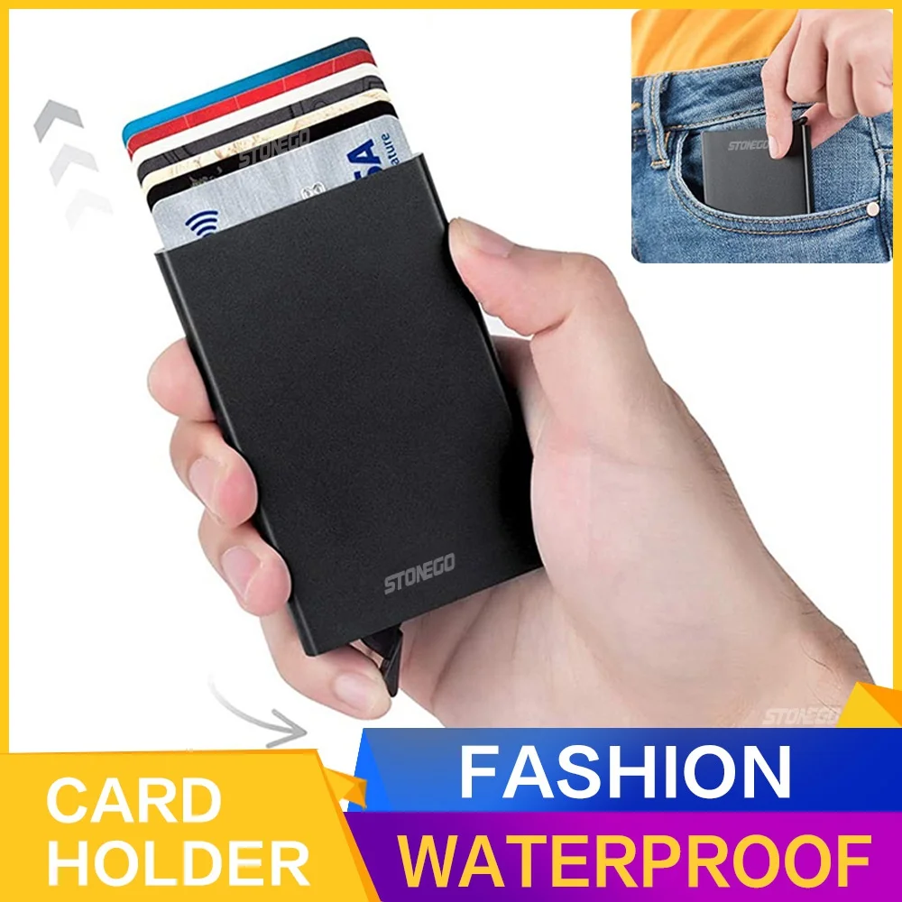 

Металлический держатель для кредитных карт Stonego — тонкий, противоугонный, держатель для удостоверений личности для путешествий для мужчин и женщин