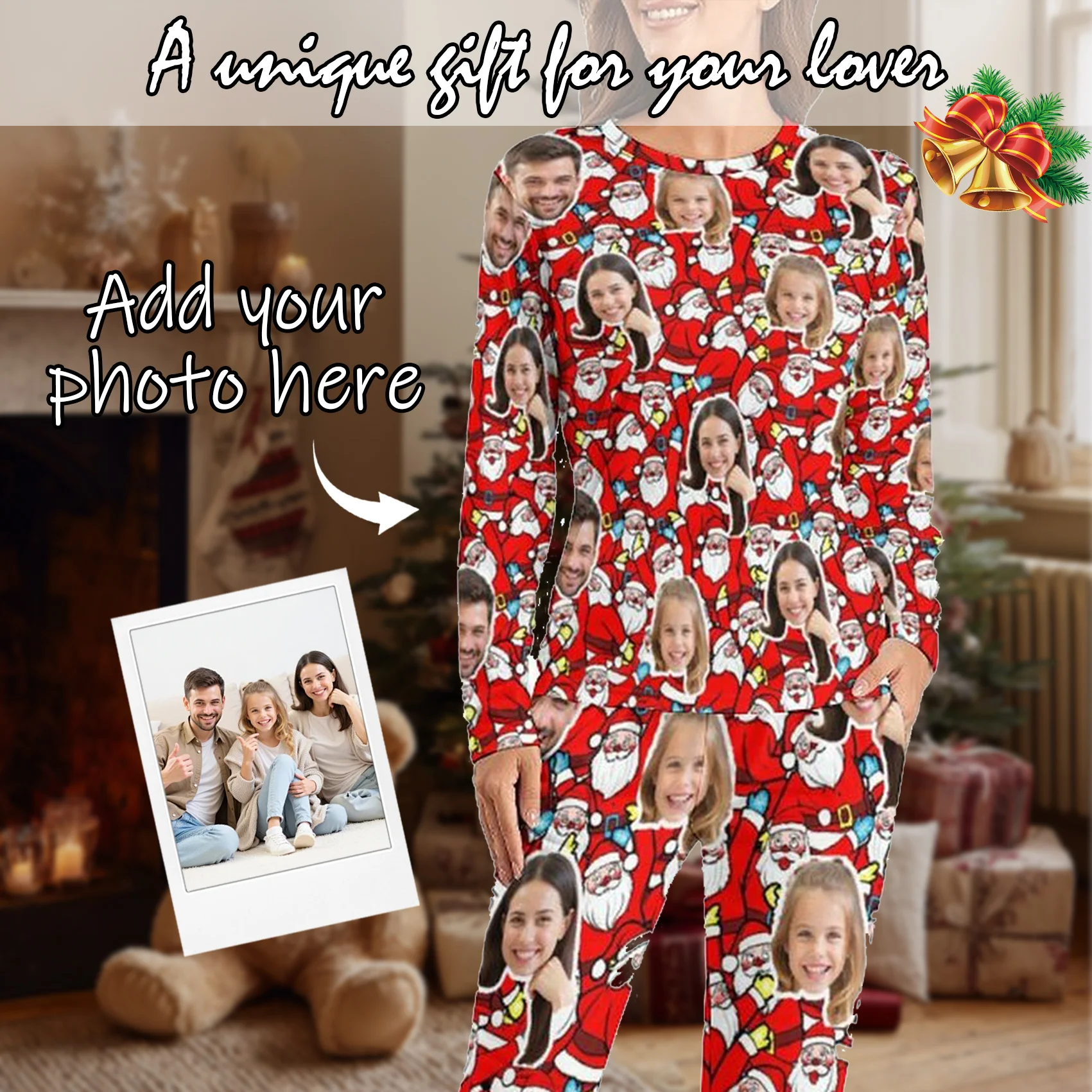 

Custom Women Pajamas with Face homewear Custom Women long Sleeve Pajama Set Personalized Christmas gift family couple pet
