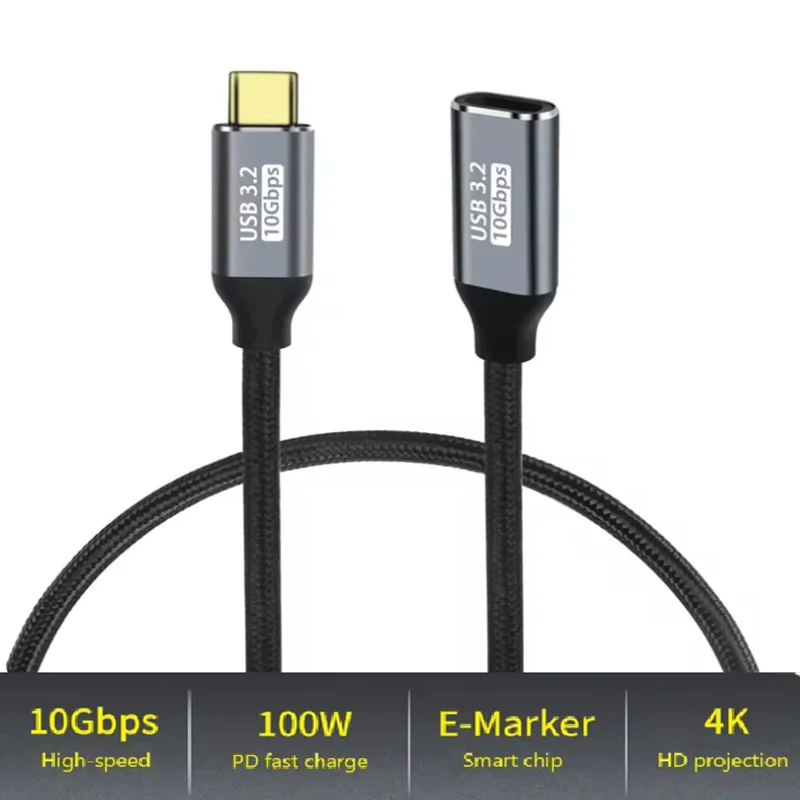 PD100W Male to Female USB C Extension Cable USB3.1 10Gbps Type C Extender Cord Cable Thunderbolt 3 for Nintendo Switch MacBook