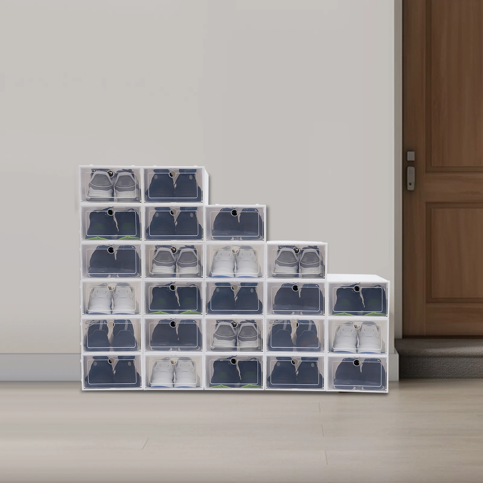 24 Pack Transparent Lid Shoe Storage Container Dustproof Shoe Storage Case Stackable DIY Organize Save Home Space Non Moldy