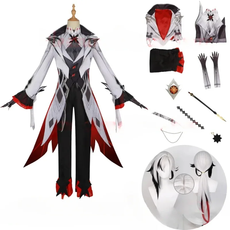 새로운 Arlecchino 코스프레 의상 가발 Genshin Impact Fatui The Knave Arlecchino 유니폼 Eleven Fatui Harbingers 의상 복장