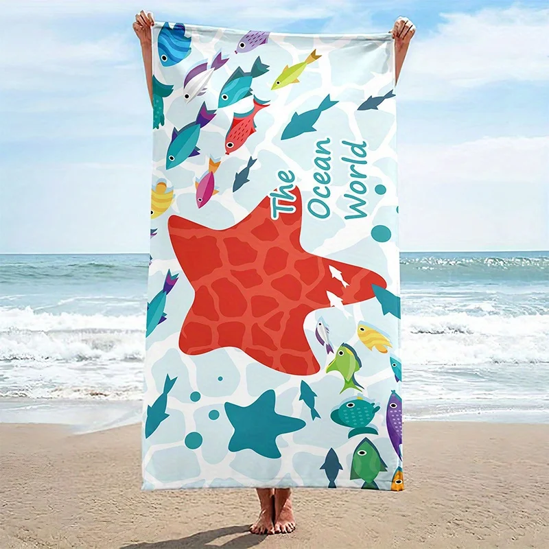 

Beach Towel Ocean Theme Fish Starfish Printed Pattern Sunscreen Windproof Suitable for Swimming Pool Camping Travel Blanket