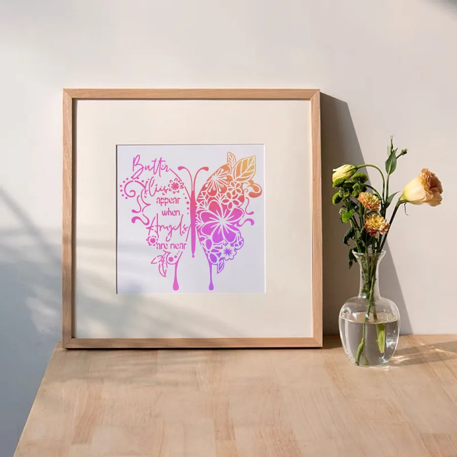 4개 나비 & 꽃무늬 스텐실 세트 - 천사 견적 DIY 페인팅 템플릿, 재사용 가능한 아트 스텐실