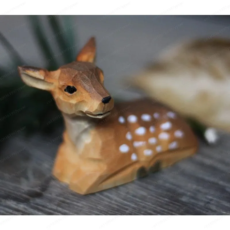 fawn, stag, female deer, sika deer, handmade wood carving solid wood animal ornaments, gifts