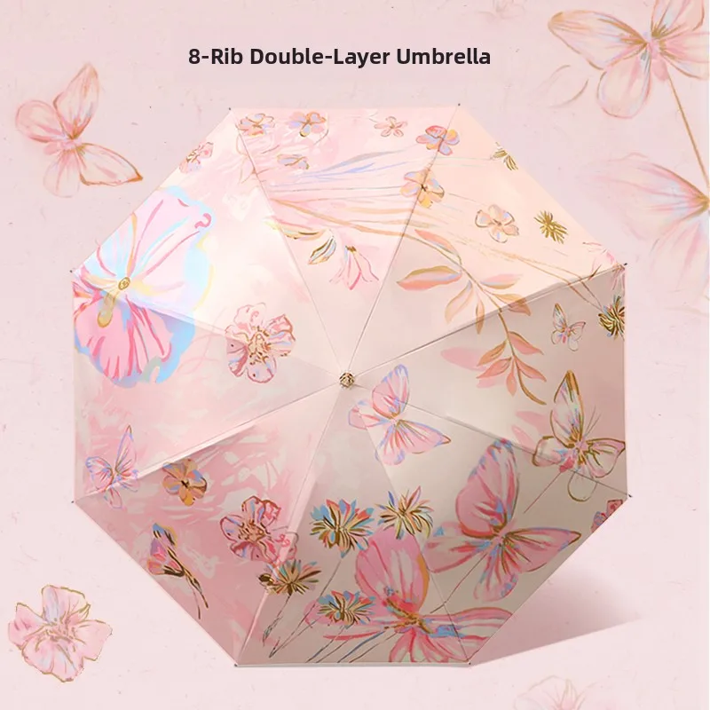

Double-Sided Floral New High-Aesthetic Oil Painting Style Umbrella Women's Sunshade Sunscreen UV Protection Rain And Sun Utility