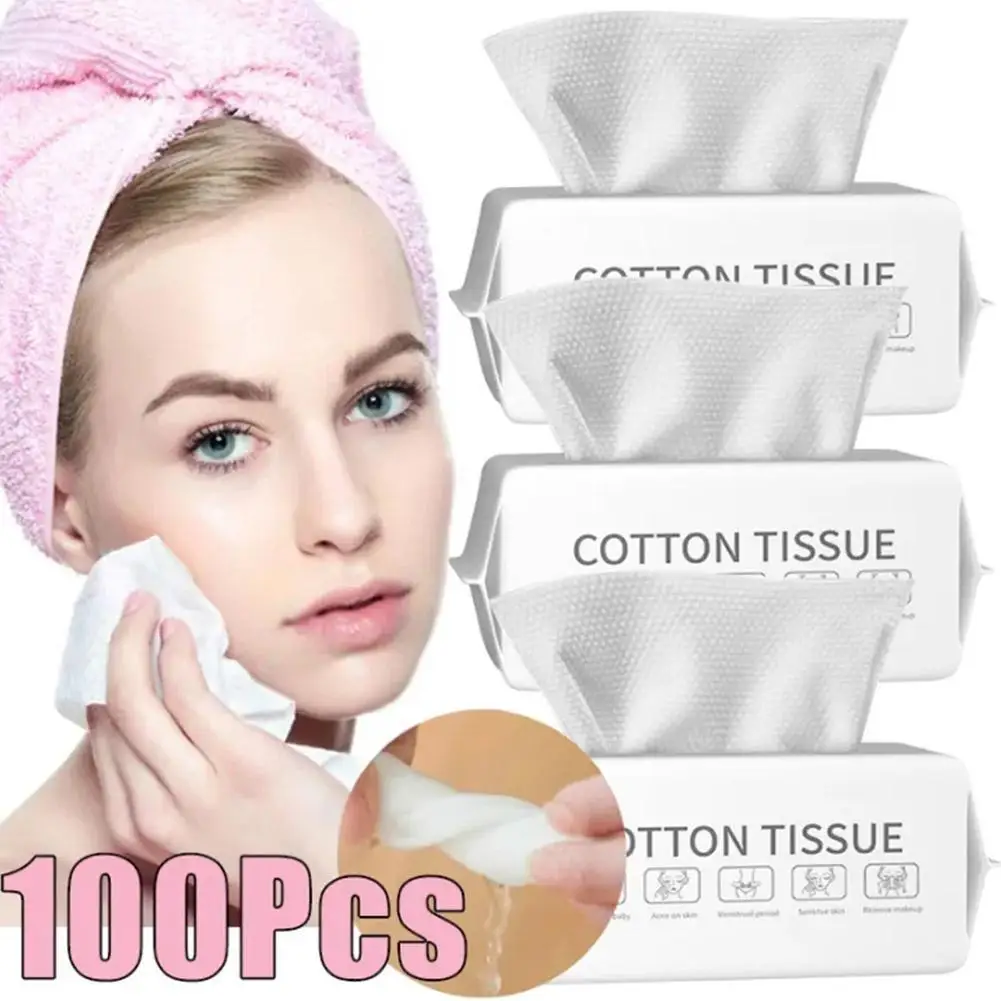 100Pcs Natural Disposable Face Towel Travel Facial Cleansing Wet And Dry Makeup Remover Pearl Cotton Soft Makeup Nonwoven Towel