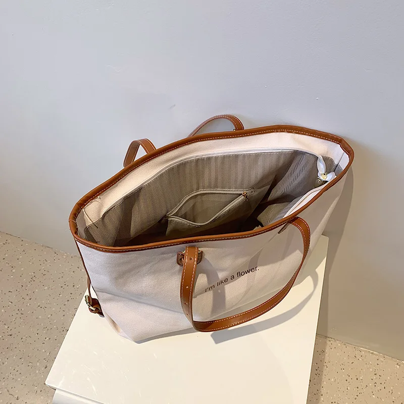 Women's Leisure Canvas Shoulder Bags Simplicity Large-capacity Ladies Fashion Versatile Travel Handbags Student Commute Tote Bag