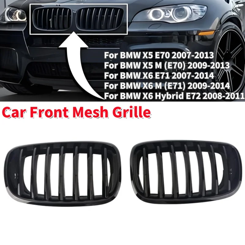 

1Pair Car Front Mesh Grille with Base For BMW X5 X6 E70 E71 E72