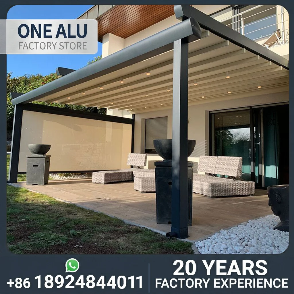 Retractable Roof Pergola: Motorized Outdoor Shade Solution for Modern Patios with Aluminum Frame and PVC Canopy