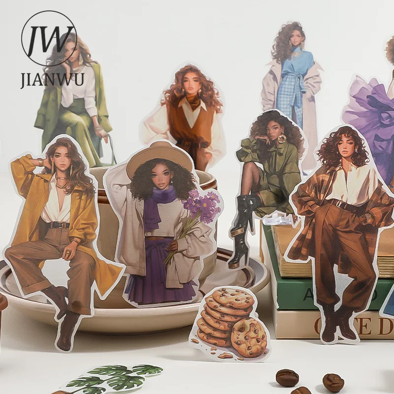 JIANWU Vintage Flower Coffee Character City Life Landscape Material Collage Scrapbook Sticker Book Creative Journal Stationery