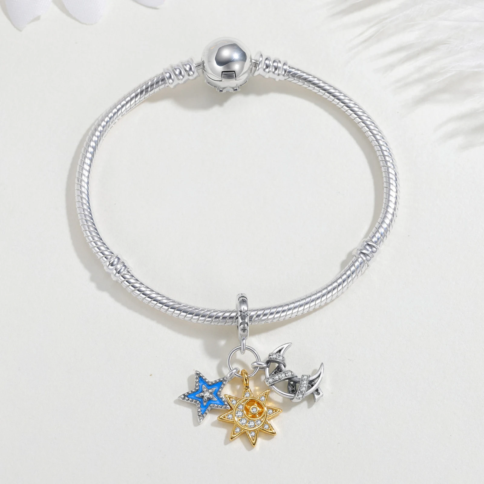 925 Sterling Silver Pendant Sun And Moon Three-piece Pendant Jewelry Making Original Bracelet Women's Fashion Daily Wear Gift