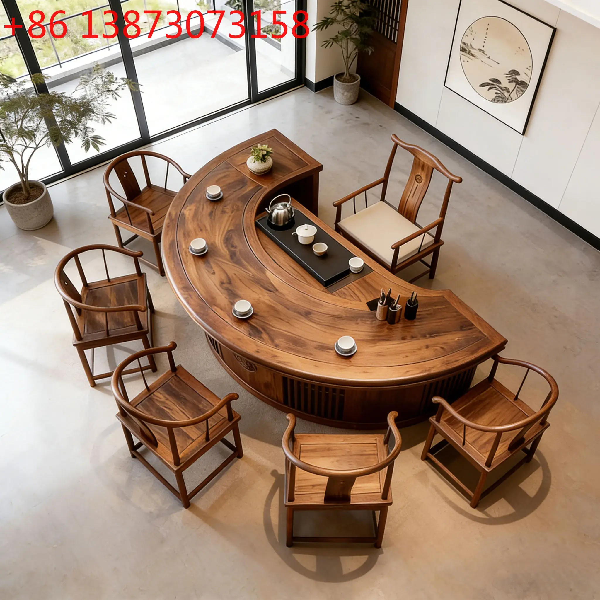 

High-end custom tea table, Song-style aesthetics, ash wood, black walnut tea table, office tea table, the same style as
