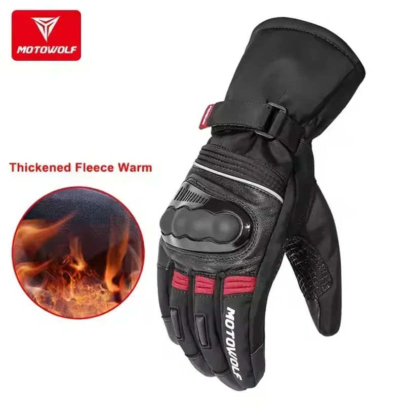 Motowolf Winter Motorcycle Thermal Gloves Fleece Windproof Motocross Gloves Leather Moto Equipment Men Waterproof Biker Gloves