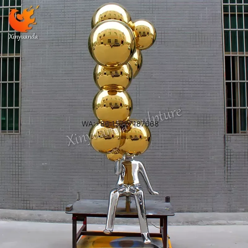 Wmwmnu Custom Large Abstract Figure Blowing Balloon Sculpture Painted Stainless Steel Campus Shopping Mall Art Decoration