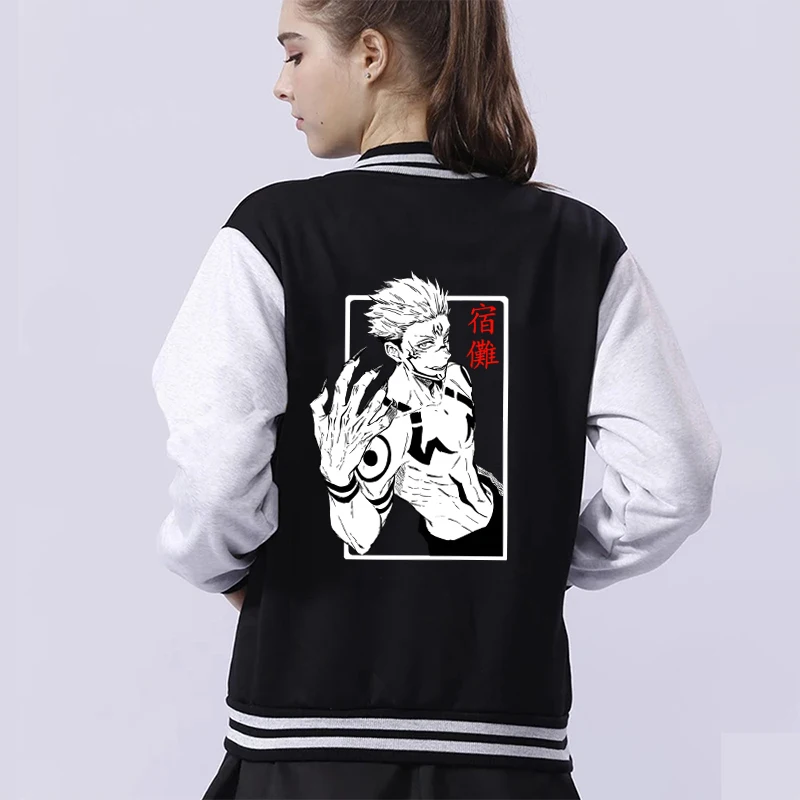 New Women Men Baseball Uniform Autumn Winterjacket Coat Ryomen Sukuna Printing Baseball Jacket Harajuku Street Style Coat Loose