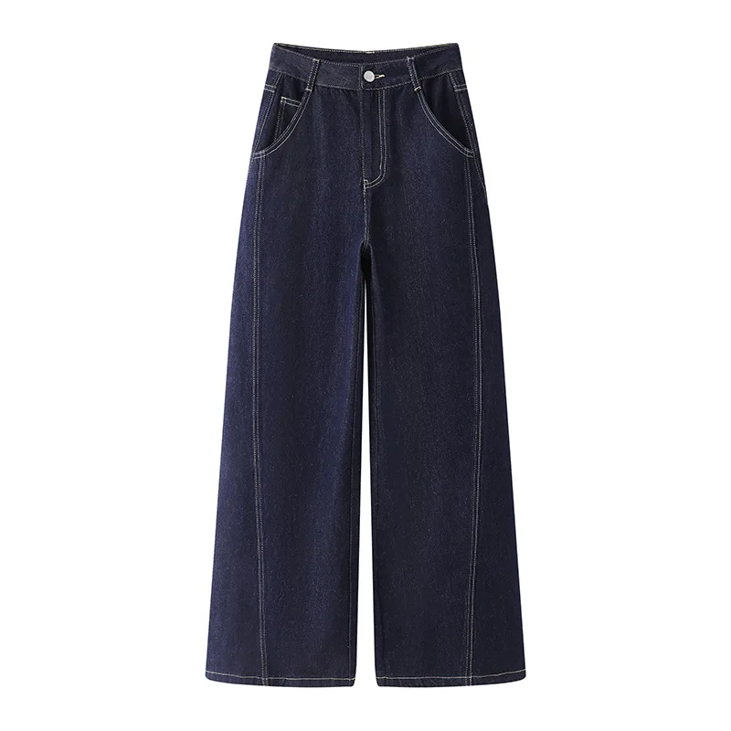 풀렝스 와이드 레그 진 여성 솔리드 하이웨이스트 청바지 워싱 데님 팬츠 루즈핏 베이직 포켓 지퍼 플라이 여름 2025