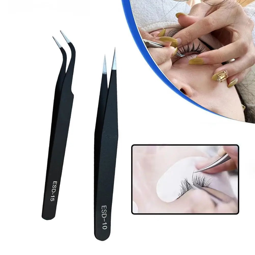 Pinças de aço inoxidável para cílios Extensão, cílios falsos, Nail Makeup Tool, Pinças Art, Straight, Curvo, Y5Z7, 1PC