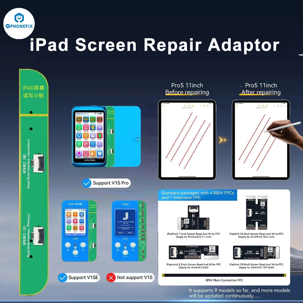 JC V1SE Wifi Programmer for iPAD /iPhone 11 12 13 Mini 14 15 16PM Original Color Touch Shock Rear Camera Face ID Battery Repair