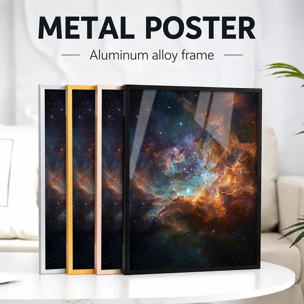 Nebula Space Cloud Featuring Stars Framed Metal Print Customized Photo Futuristic Style Wall Art For Home Office Explorer Gift