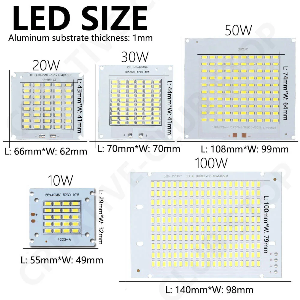 Imagem -03 - Placas Led Chip Light Contas de Lâmpada Dc3033v Spotlight Luz de Inundação Lâmpada de Rua Iluminação Exterior Potência Total 10w 20w 30w 50w 100w