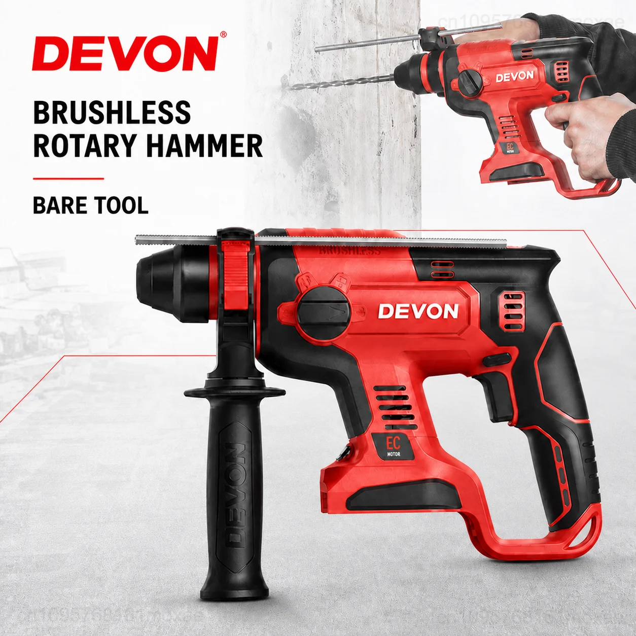 DEVON 5401 Brushless Electric Hammer Drill Multifunctional Rotary Cordless Impact Drilling Tool For DEVON 20V Battery Pin