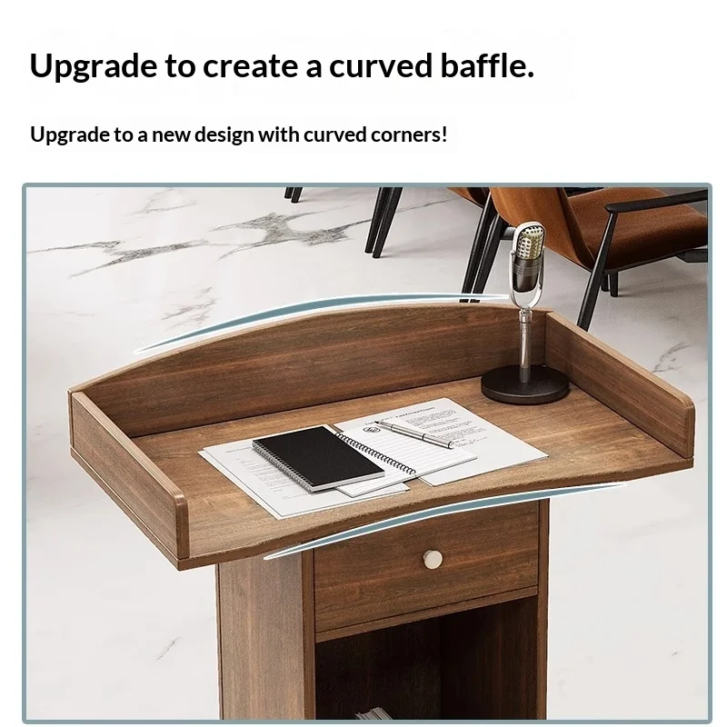Modern Wooden Reception Desk Lectern Podium Speaker Stand Portable Adjustable Height Rolling Wheels Lockable Storage Office Desk