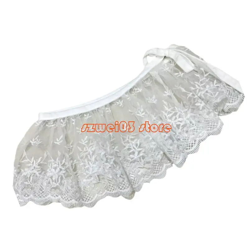 

D46C Women Embroidered Lace Mini Skirt Sheer Shirt Extender Fart Curtain Waistband